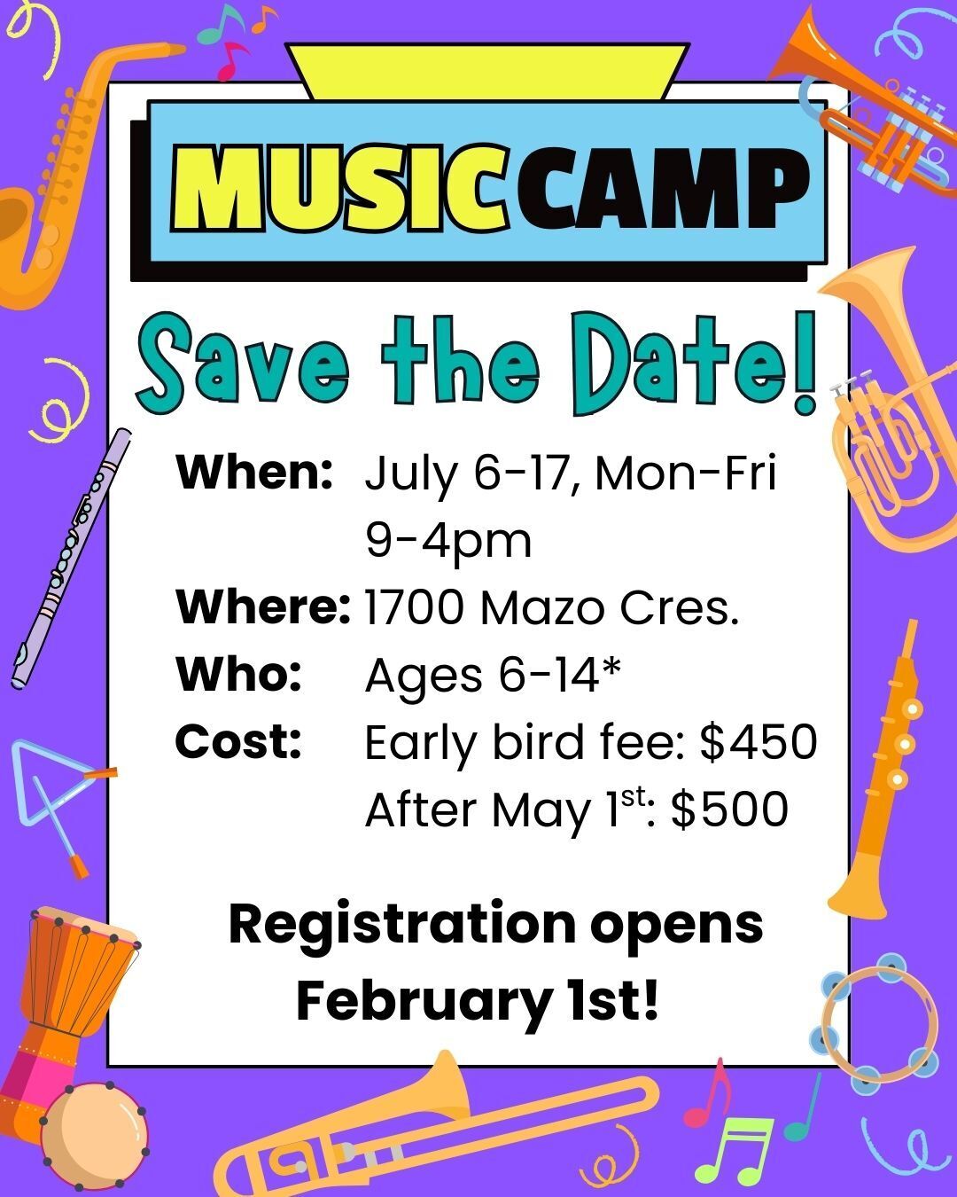 Music Camp 2026 Save the Date